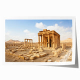 Middle Eastern landscape with floral elements in soft earth tones on a large rolled canvas, ideal for dining room decor.