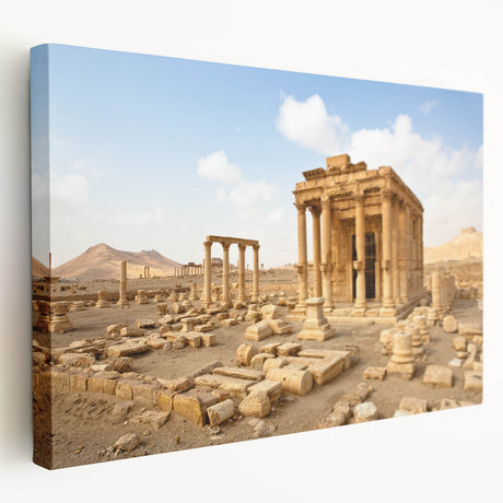 Large canvas print depicting a Middle Eastern Syrian landscape in muted earth tones, ideal for kitchen wall art.