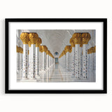 Abstract art print featuring colorful, textured patterns on a large black-framed canvas, suitable for living room decor.