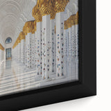 Black wall art of Abu Dhabi skyline, featuring vibrant, colorful textures on a framed canvas, ideal for living room decor.