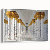 Framed canvas of vintage poster art featuring a colorful Abu Dhabi skyline, ideal for extra large living room wall decor.