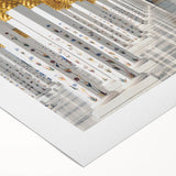 Art deco poster of Abu Dhabi skyline in muted gold and blue tones on rolled canvas, suitable for dining room wall art.