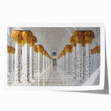 Extra large rolled print of Abu Dhabi skyline with muted gray and blue tones, ideal for art wall dining room.