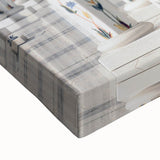 Large art canvas featuring a black and white landscape of Abu Dhabi, ideal for bedroom wall decor.