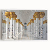 Black and white stretched canvas of the Abu Dhabi skyline, ideal for kitchen wall art.