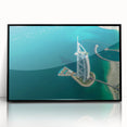 Large abstract wall art featuring the Burj Al Arab in muted gray tones on a framed acrylic.