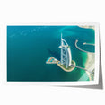 Extra large wall art featuring the Burj Al Arab in neutral tones on a rolled canvas, suitable for dining room decor.