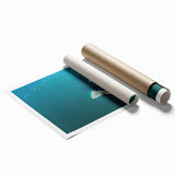 Extra large rolled print featuring the Burj Al Arab in muted blue tones, ideal for classy bathroom wall art.