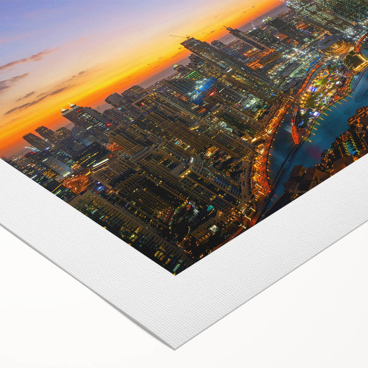 Art deco poster of Burj Khalifa in muted metallic tones on rolled canvas, suitable for dining room wall art.