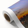 Art Deco style poster of Burj Khalifa on rolled canvas, in muted gray tones, ideal for nursery wall art or dining room.