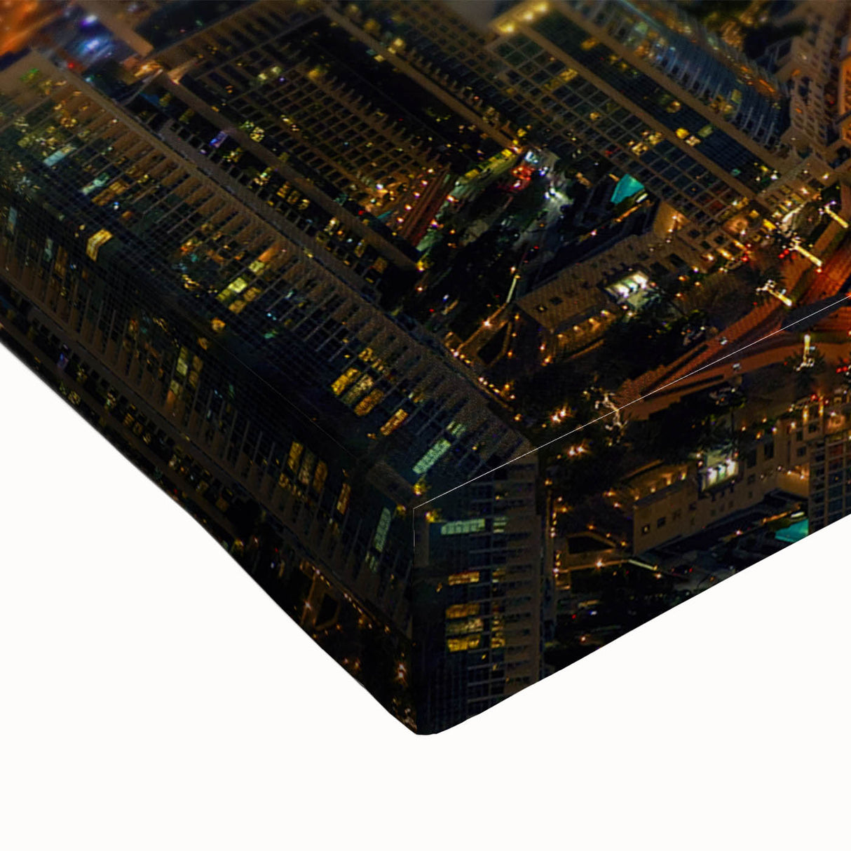 Large art featuring a black and white landscape painting of the Burj Khalifa on stretched canvas.