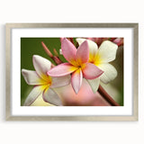 Extra large abstract art print of Oceanic scenery in textured style, muted blue and green palette, framed in silver.