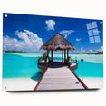 Acrylic print of Bora Bora seascape in soft blue and green tones, ideal for bedroom or dining room decor.