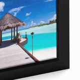 Extra large framed canvas featuring a textured depiction of Bora Bora with vibrant blue and green colors.