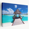 Panoramic view of Bora Bora's turquoise waters and lush mountains on stretched canvas, suitable for kitchen wall art.