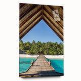 Acrylic print of a serene Tahitian landscape in soft blue and green hues, ideal for bedroom or dining room art.