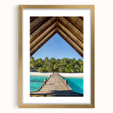 Extra large abstract art print of Tahitian scenery in textured style with gold frame, ideal for living room decor.