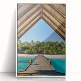 Art Deco poster of Tahiti with pastel hues on a white framed acrylic, ideal for modern nursery wall art.