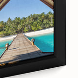 Black wall art featuring a textured Tahiti landscape in vibrant colors on a framed canvas.