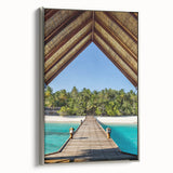 Framed canvas landscape art painting of Tahiti with vibrant blue and green tones.