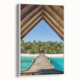 Vintage poster art of Tahiti with vibrant colors on a framed canvas, suitable for large living room walls.