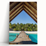 Black and white photo of Tahiti coastline on large stretched canvas, suitable as kitchen wall art or for bedroom.