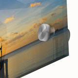 Large abstract wall art in vibrant blue and green tones on acrylic glass, ideal for dining room ambiance.