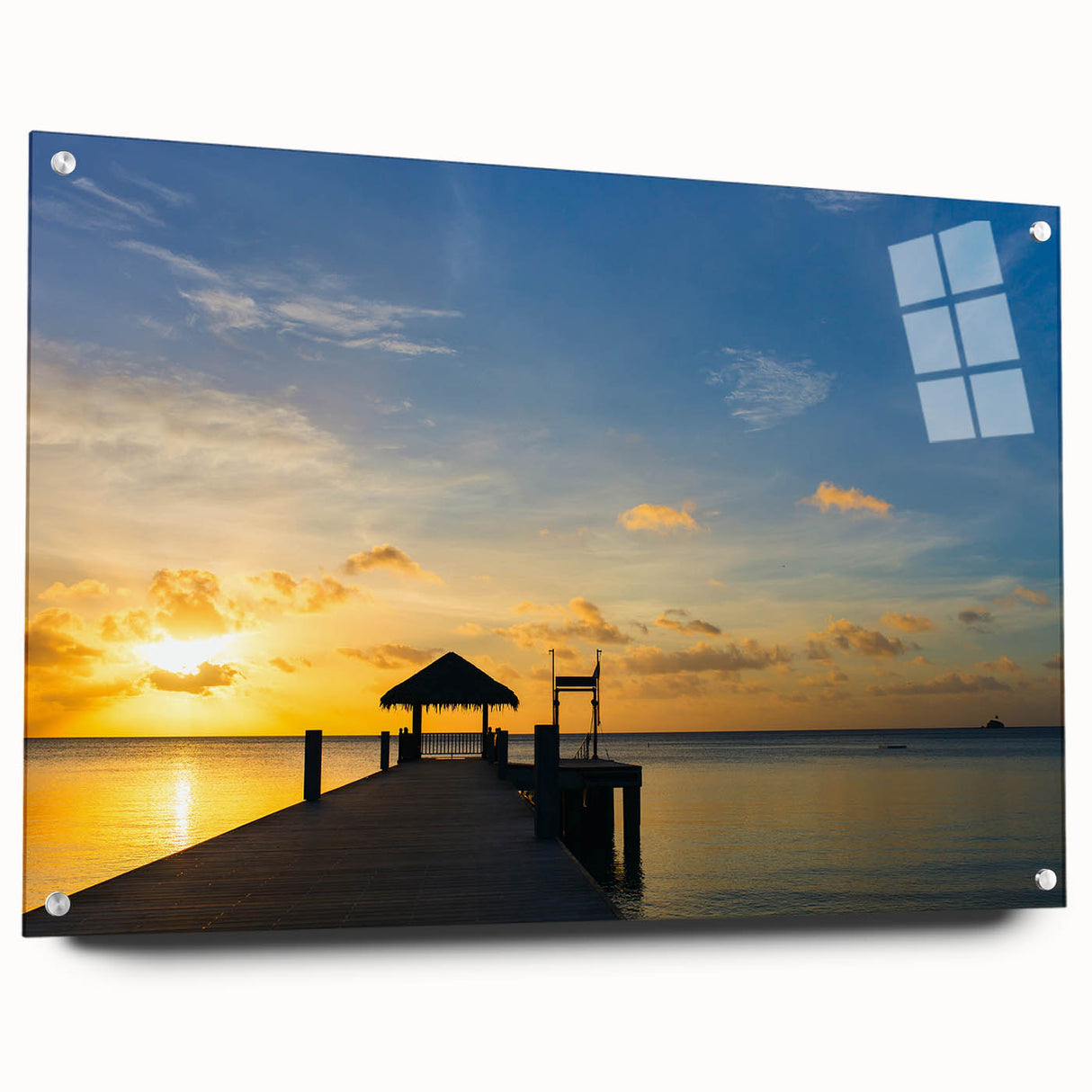 Abstract oceanic scene in blue and green tones on acrylic glass, suitable for bedroom or dining room decor.