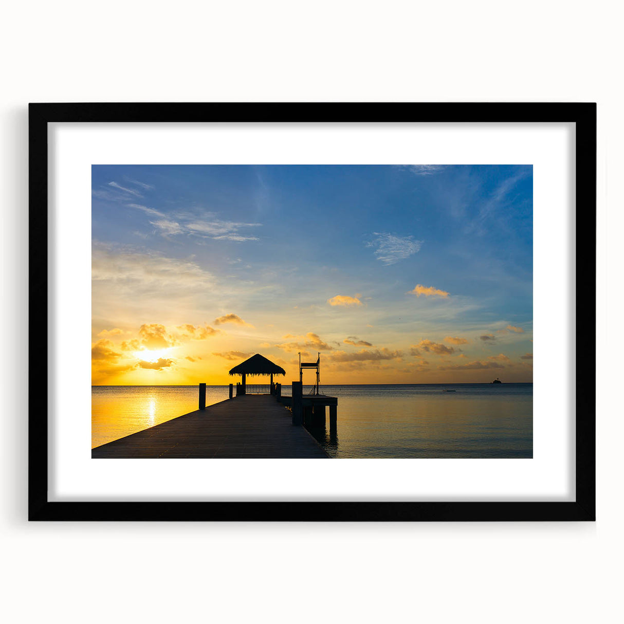 Extra large abstract art print featuring vibrant, colorful textured scenery of Oceania in a black framed mat.