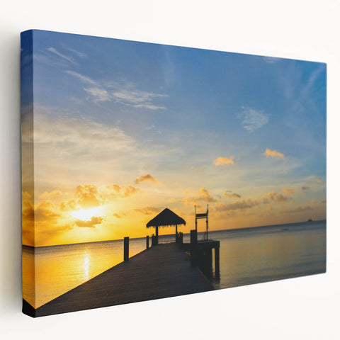 Side view of a stretched canvas featuring a serene Micronesian oceanic scenery, ideal for kitchen wall art.