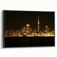 Black and white wall art of Auckland landscape on framed canvas, ideal for bedroom decor.