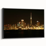 Black and white wall art of Auckland landscape on framed canvas, ideal for bedroom decor.