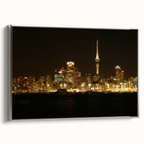 Framed canvas landscape art painting depicting Auckland's colorful skyline, ideal for modern living room decor.