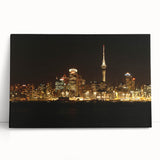 Black and white photo of Auckland skyline on large stretched canvas, suitable as kitchen wall art or bedroom decor.