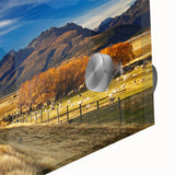 Large abstract wall art of Canterbury, New Zealand, in muted earth tones on acrylic glass, suitable for dining room ambiance.