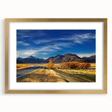 Extra large abstract art print of Canterbury, New Zealand scenery in textured gold frame, ideal for living room decor.