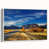 Vintage poster art of Canterbury, New Zealand landscape on framed canvas, featuring colorful art in extra large format.