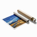 Extra large rolled print of a New Zealand Canterbury landscape with vivid green and blue tones.
