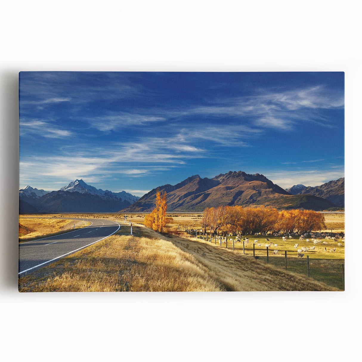 Large black and white photo of Canterbury, New Zealand on stretched canvas, ideal for kitchen wall art.