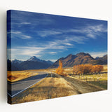 Stretched canvas depicting a tranquil New Zealand Canterbury landscape in soft green and blue hues.