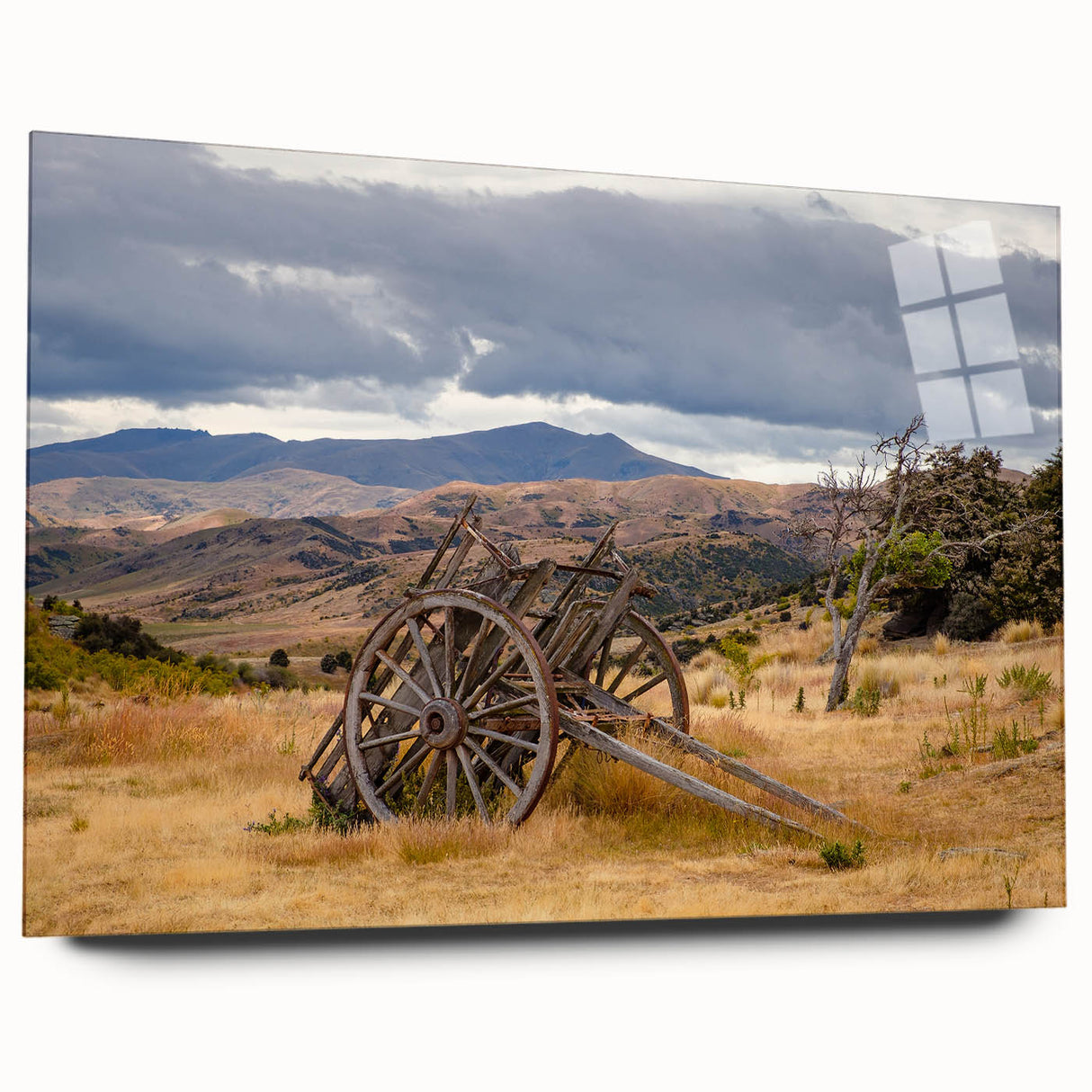 Large abstract wall art of Otago, New Zealand on acrylic glass, featuring muted earth tones.