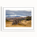 Abstract art print of Otago, New Zealand with vibrant, textured colors on a large framed canvas, ideal for living room decor.