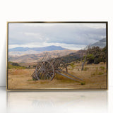 Large art print of Otago, New Zealand scenery in gold frame, featuring muted earth tones, ideal for modern art wall decor.