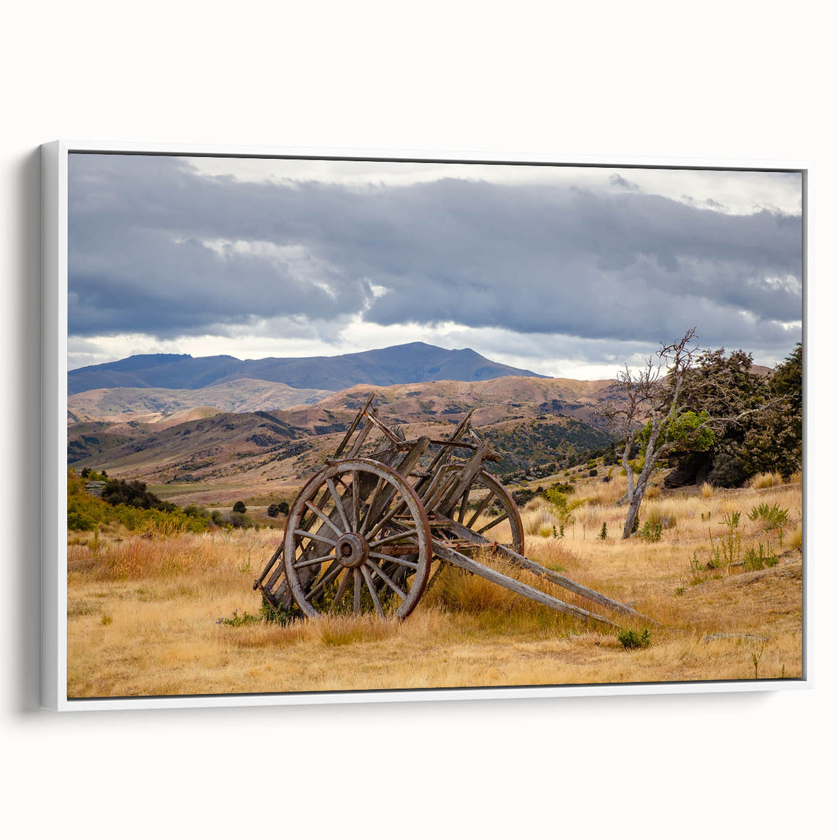 Vintage poster art of Otago, New Zealand scenery on extra large framed canvas, featuring vibrant colors.
