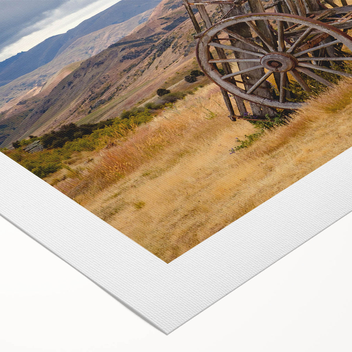 Art deco poster of Otago, New Zealand scenery on rolled canvas, featuring muted earth tones, ideal for dining room wall art.