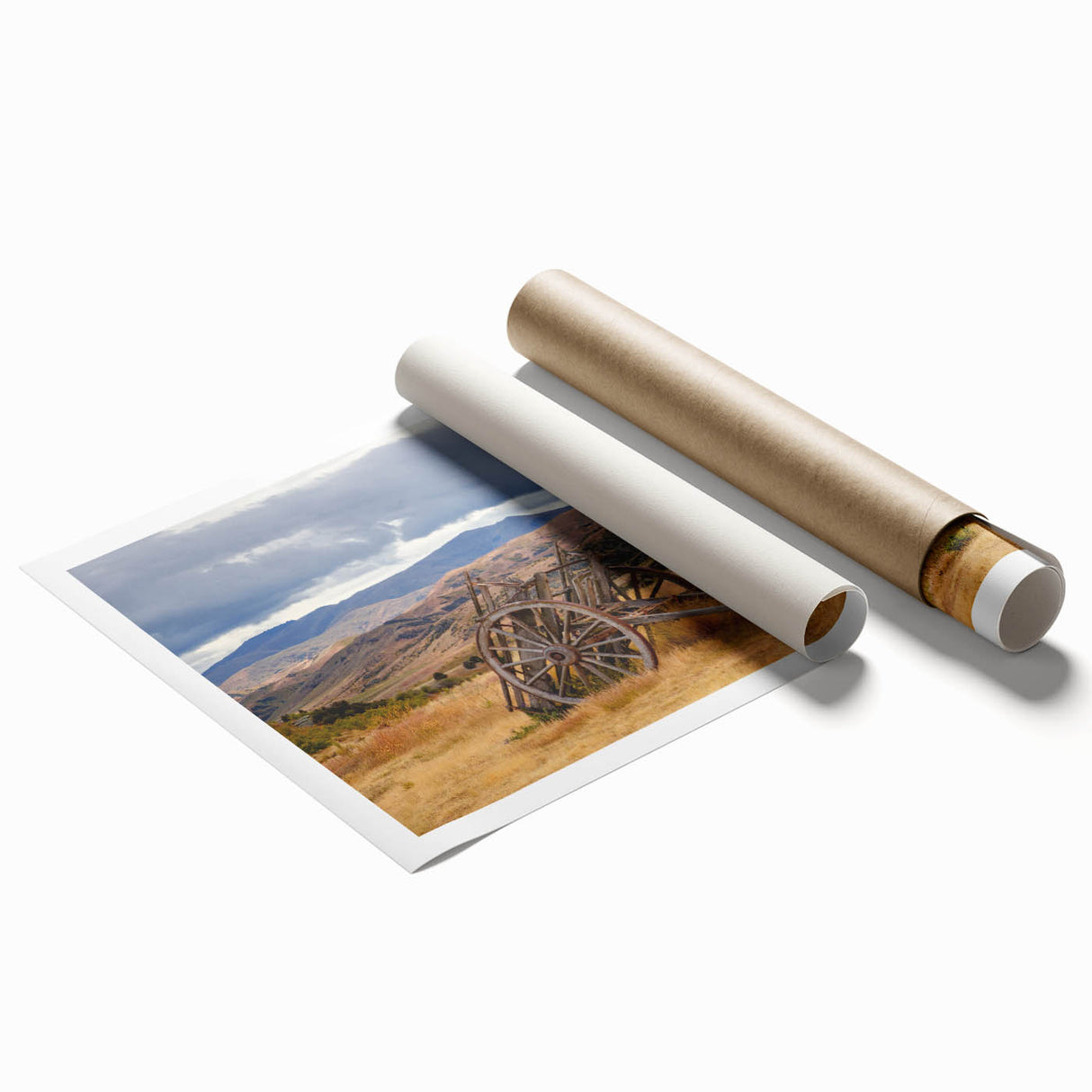 Extra large rolled print of Otago, New Zealand scenery with floral elements in soft hues, ideal for classy bathroom wall art.