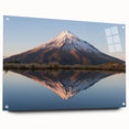 Acrylic print of Taranaki, New Zealand with vibrant green landscapes, ideal for dining room decor.