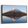 Black and white landscape art painting of Mount Taranaki, New Zealand on framed canvas, ideal for bedroom wall decor.