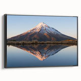 Black and white landscape art painting of Mount Taranaki, New Zealand on framed canvas, ideal for bedroom wall decor.