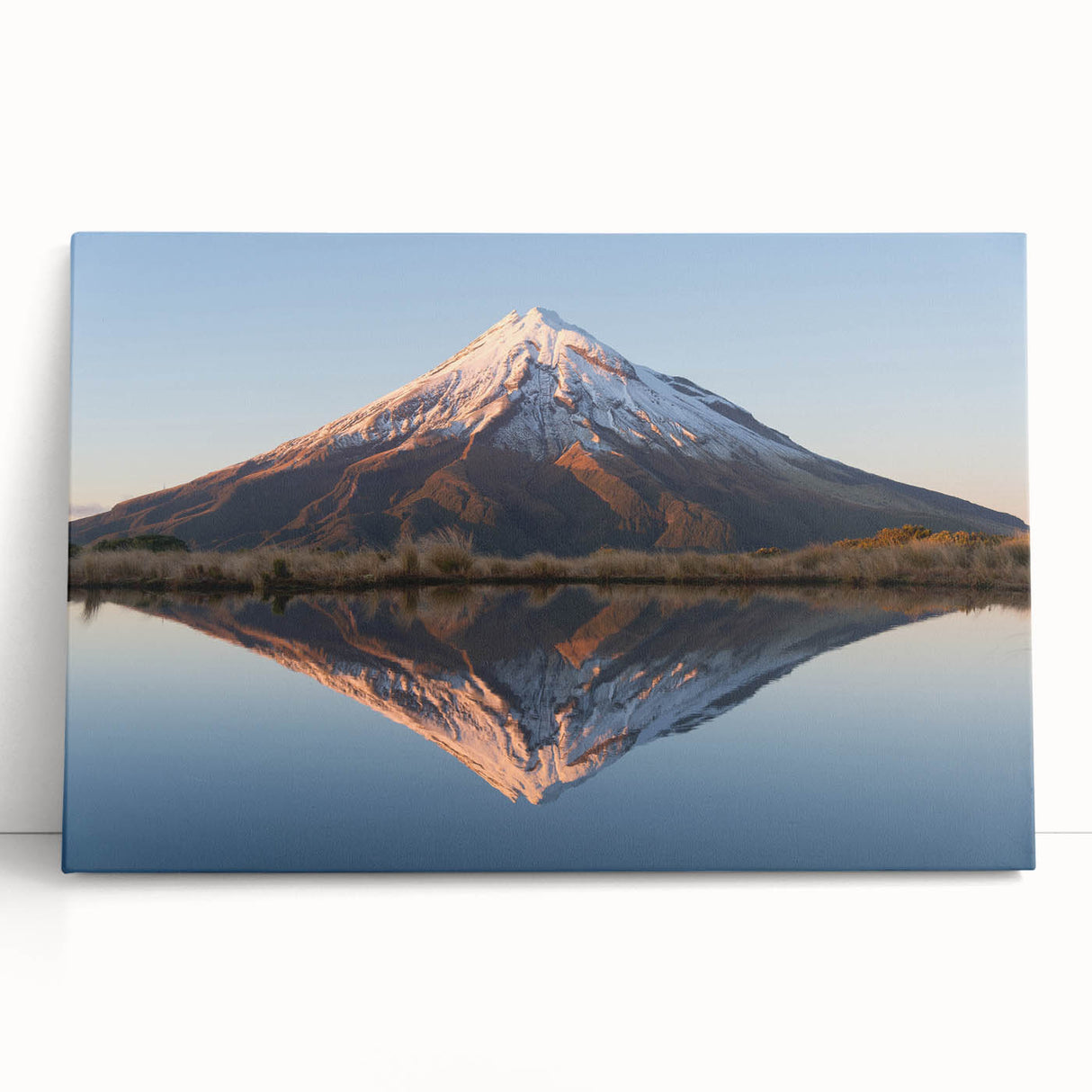 Black and white image of Mount Taranaki in New Zealand on stretched canvas, ideal for kitchen wall art or bedroom ambiance.